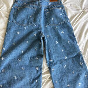 Sezane Le Crop Blue With White Embroideries - Size 8